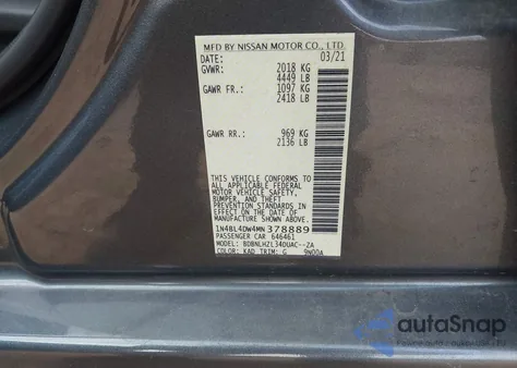 2021 Nissan Altima Sv Intelligent Awd z USA, uszkodzony, nr VIN 1N4BL4DW4MN378889